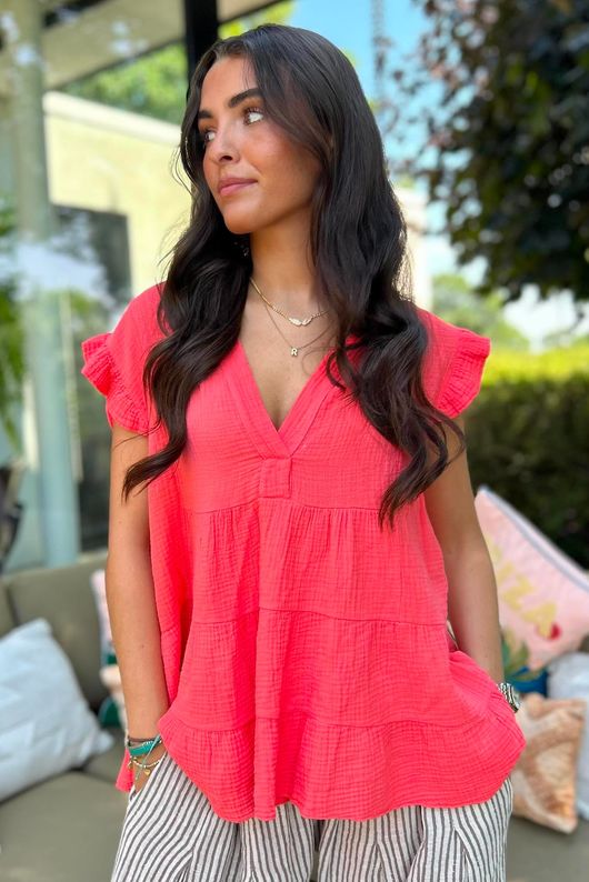 Agnes Cushion Cotton Cap Sleeve Top Watermelon